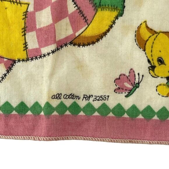 Vintage Handkerchief Mid Century 1950s Puppy Patchwork Pink Cotton Square 8x8 In - Picture 3 of 4